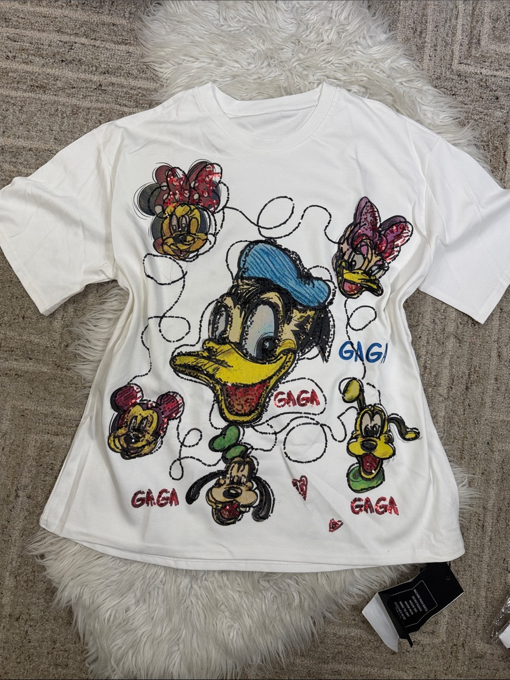 White Graphic Short Sleeve Tee with Donald Duck and Friends